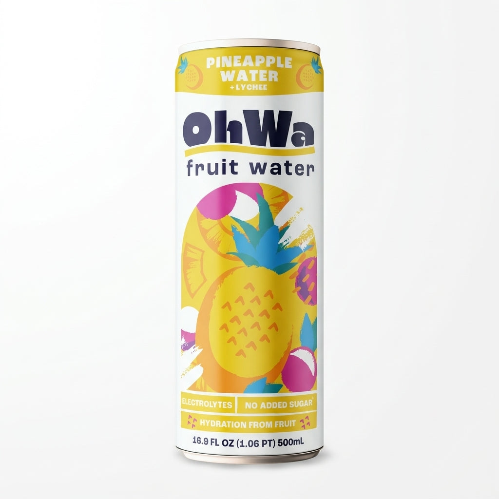 OhWa pineapple fruit water can on a white background