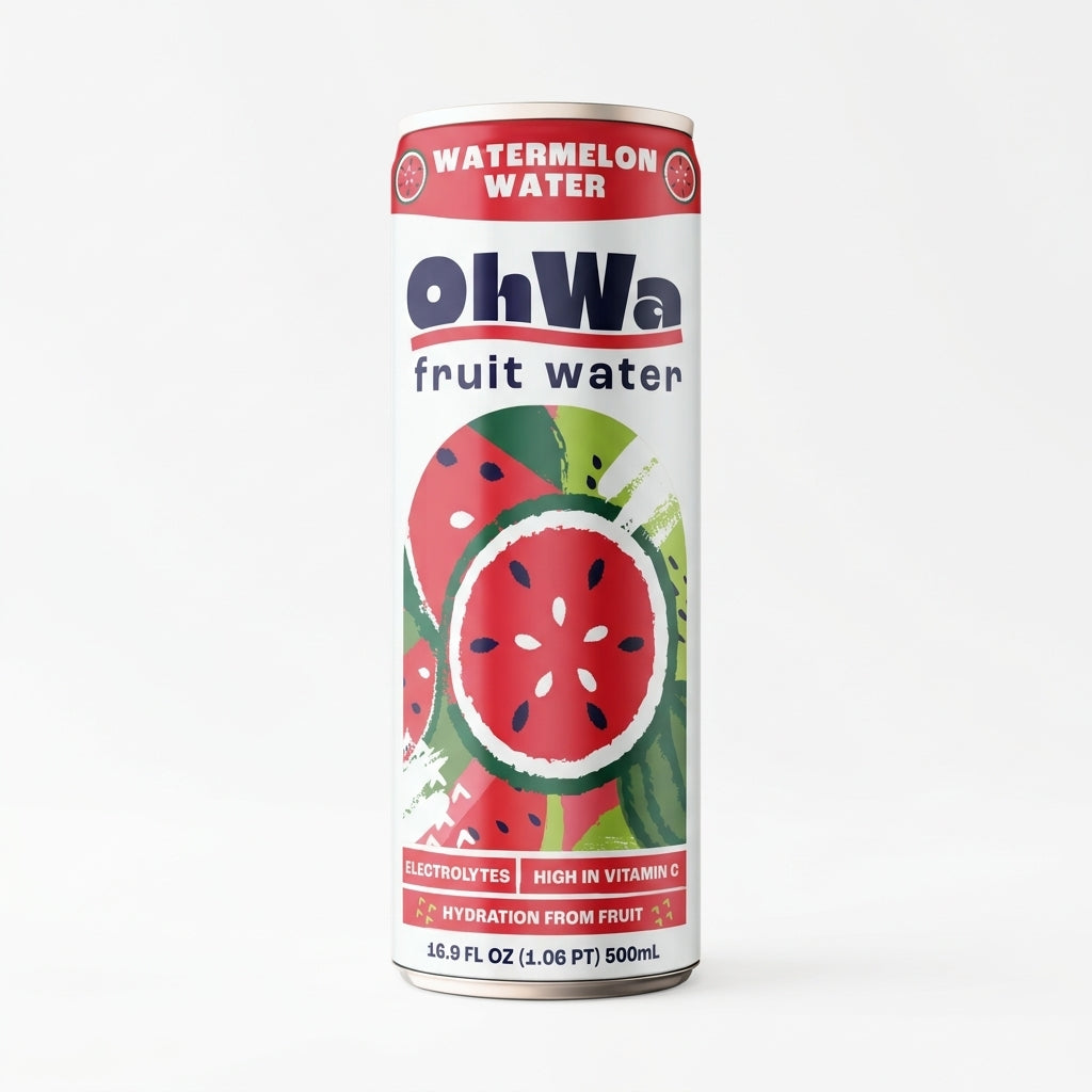 OhWa watermelon fruit water can on a white background